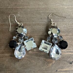 Crystal Drop Cluster Earrings - Clear and Black